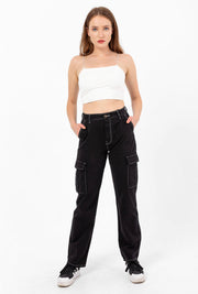 ⁨⁨ cargo jeans بنطلون جيوب جانبيه 1207- اسود⁩⁩⁩⁩