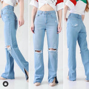 ⁨جينز فضفاض ازرق فاتح - new ripped  Baggy jeans⁩⁩