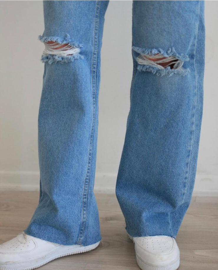 جينز فضفاض ازرق - ripped  Baggy jeans⁩