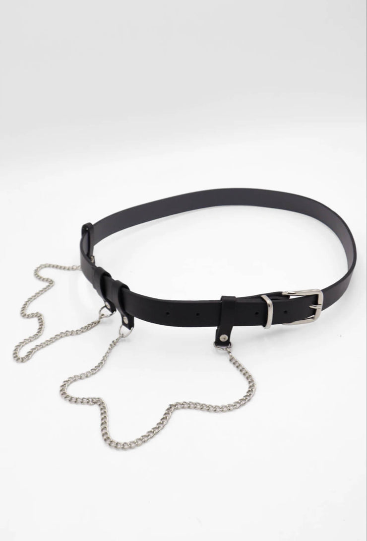 ⁨⁩حزام جلد اسود سلاسل - black leather belt⁩⁩