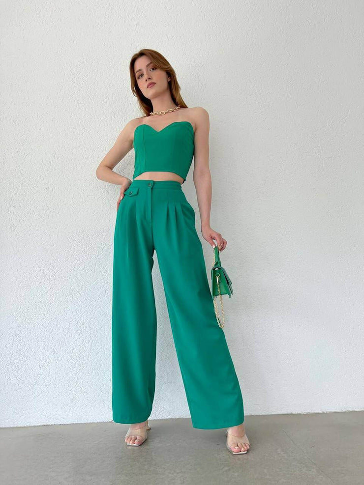 ⁨⁨⁨⁨⁨بنطلون قماش عريض اخضر-  wide leg green pants ⁩⁩⁩⁩⁩