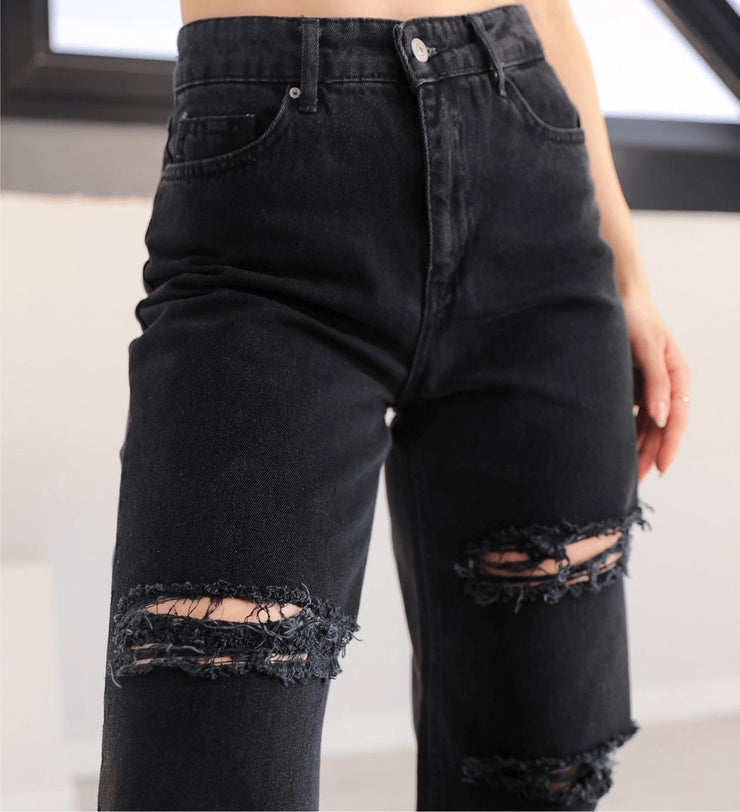 ⁨⁨ripped baggy jeans -   جينز فضفاض ممزق اسود⁩⁩