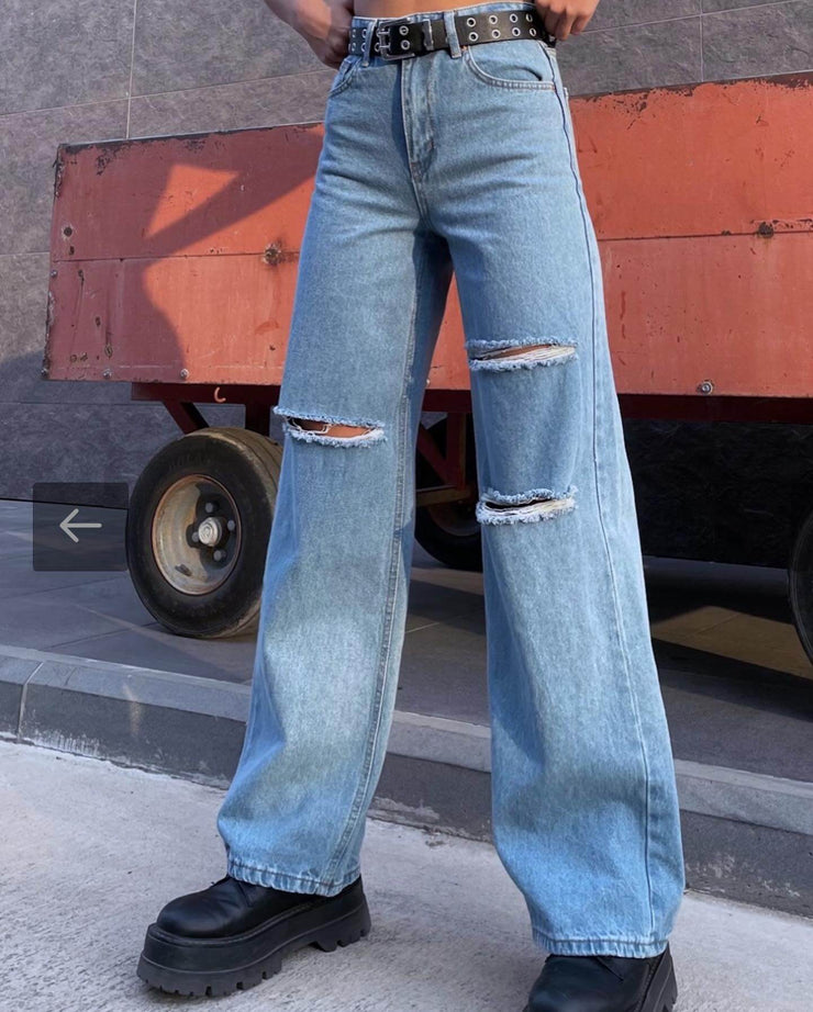 ⁨⁨⁨⁨⁨⁨ جينز فضفاض ازرق - 2071 ripped  Baggy jeans⁩⁩