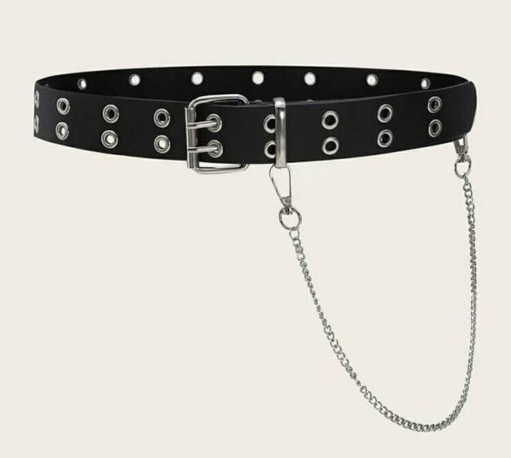 ⁩حزام جلد اسود 2مع سلسلة - black leather belt⁩